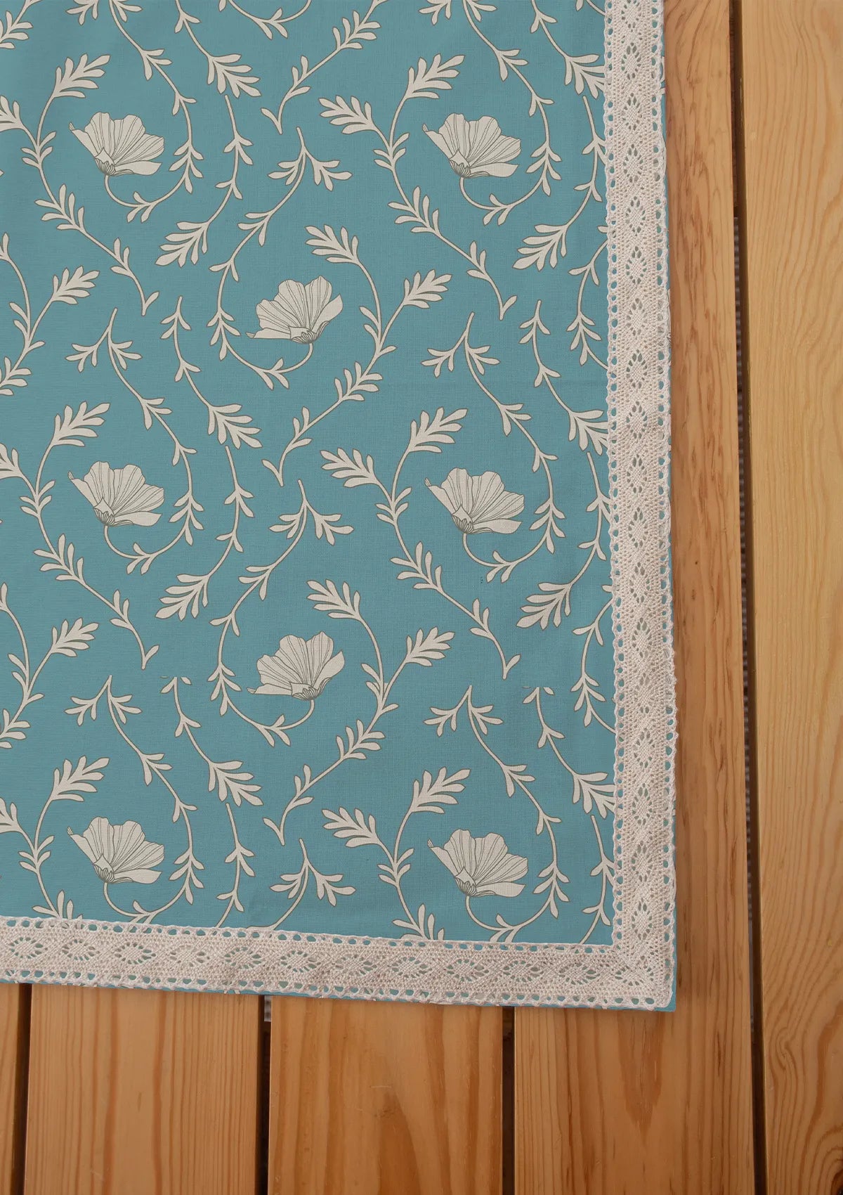 Eden floral prints with lace 100% cotton table cloth for 4 seater, 6 seater, 8 setaer for dining table - Aqua Blue, Mustard