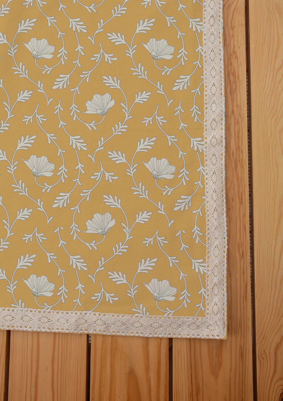 Eden floral prints with lace 100% cotton table cloth for 4 seater, 6 seater, 8 setaer for dining table - Aqua Blue, Mustard