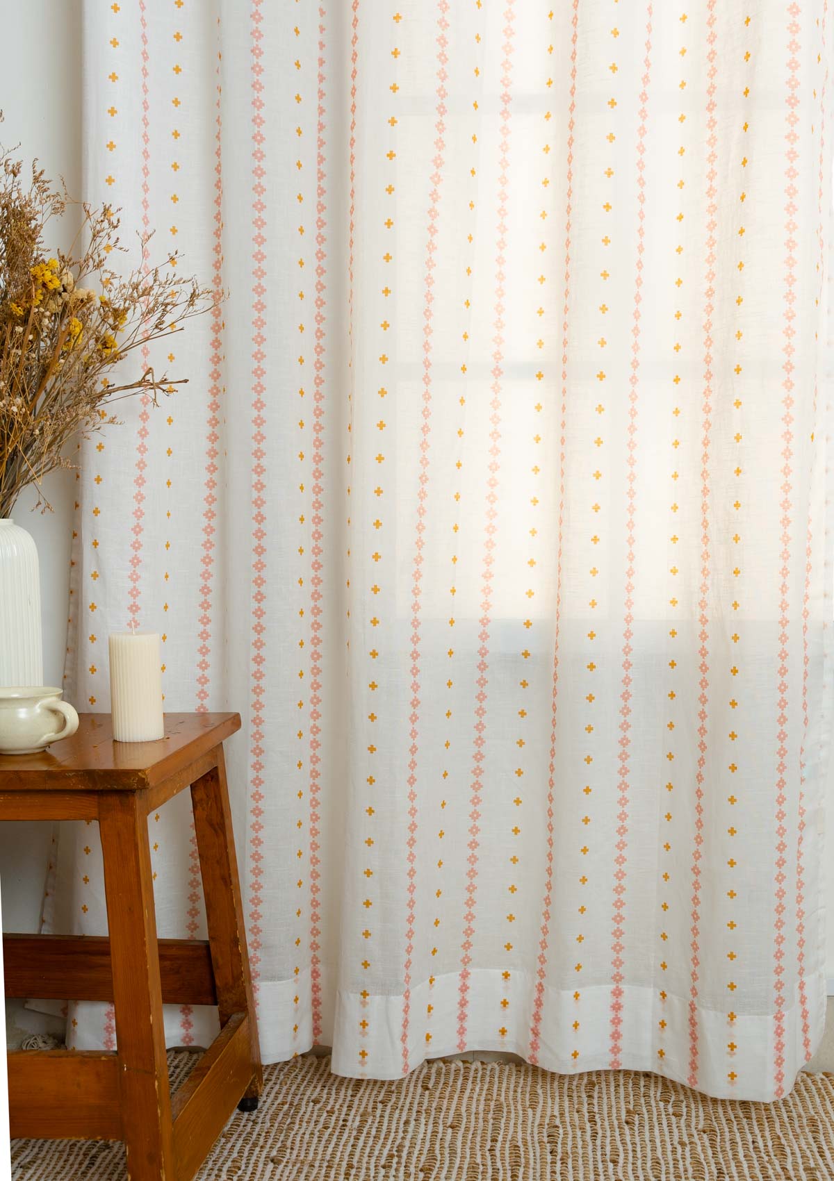 Mallige floral prnited 100% Cotton Sheer curtain for Living room - Light filtering - Lavender - Single panel
