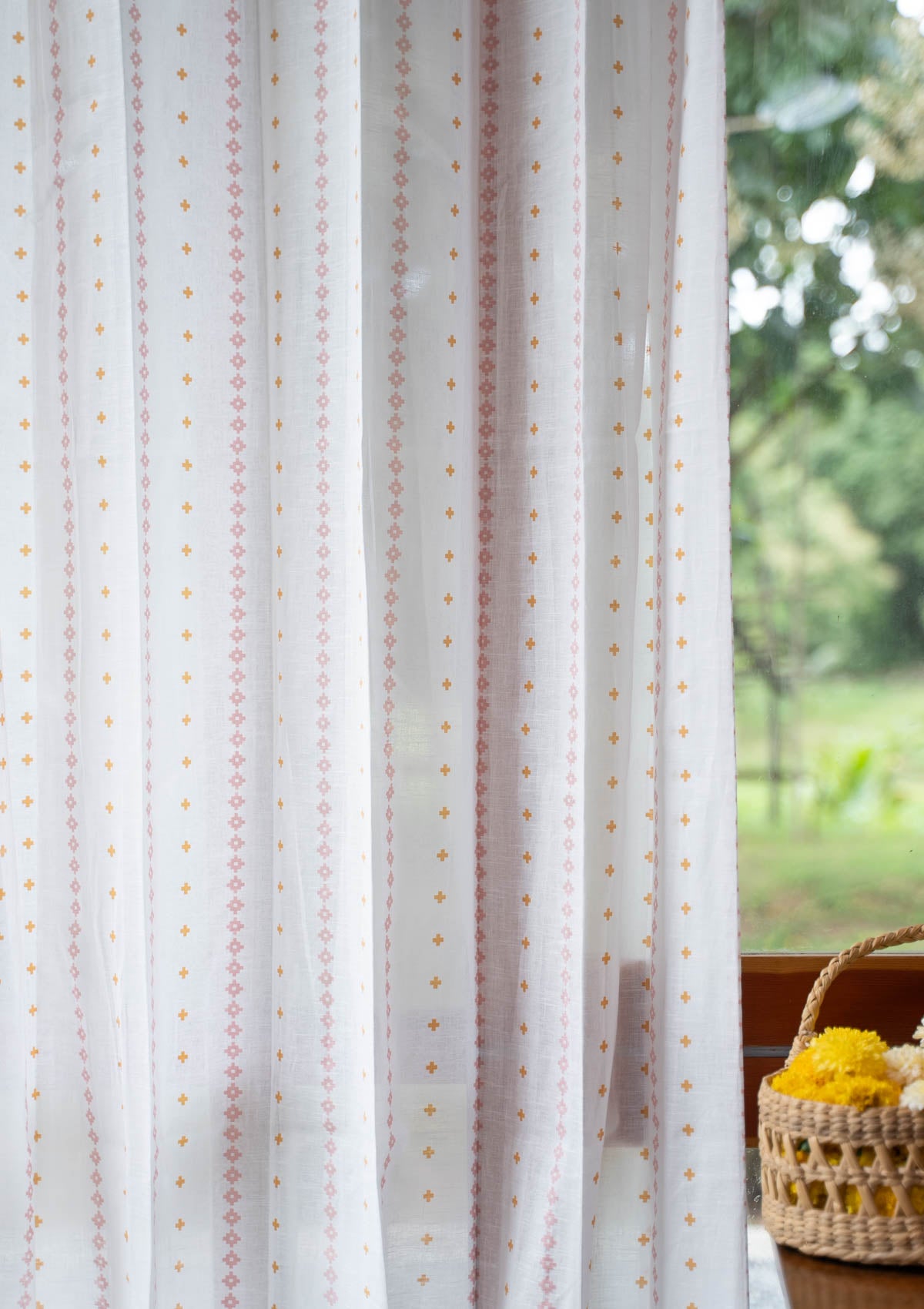 Mallige floral prnited 100% Cotton Sheer curtain for Living room - Light filtering - Lavender - Single panel