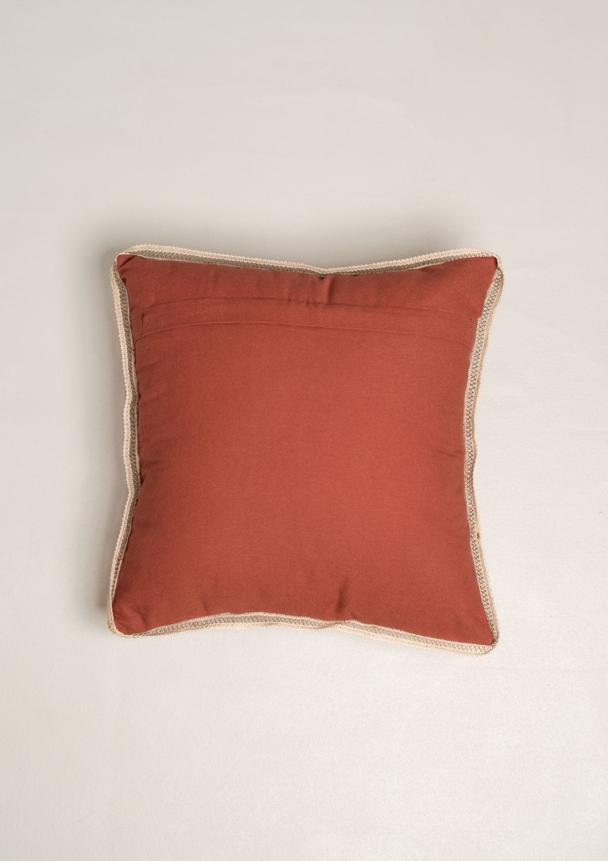 Maya Geometric Embroidered Decorative 100% Cotton Cushion Cover for Sofa - Brick Red