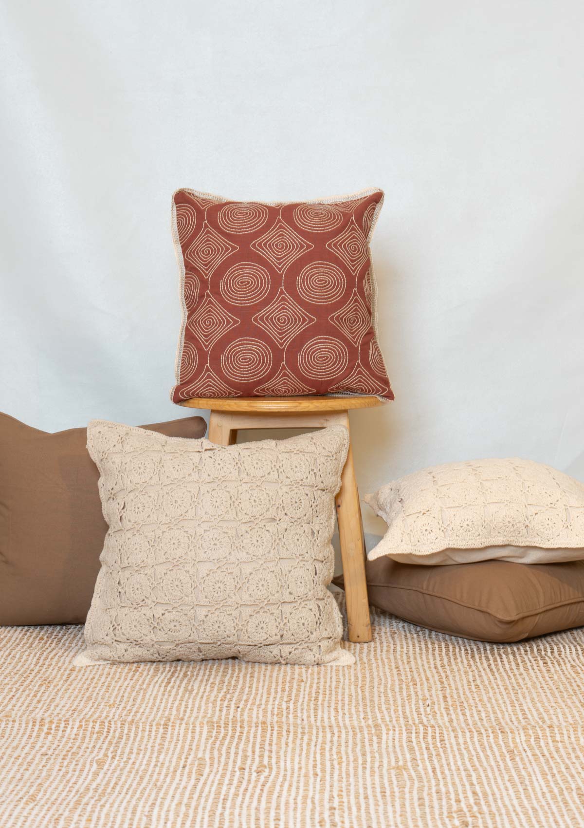 Maya 100% Cotton Cushion Cover Combo Set for Sofa - Premium Decorative Pillow Cases with Elegant Style - Set of 5