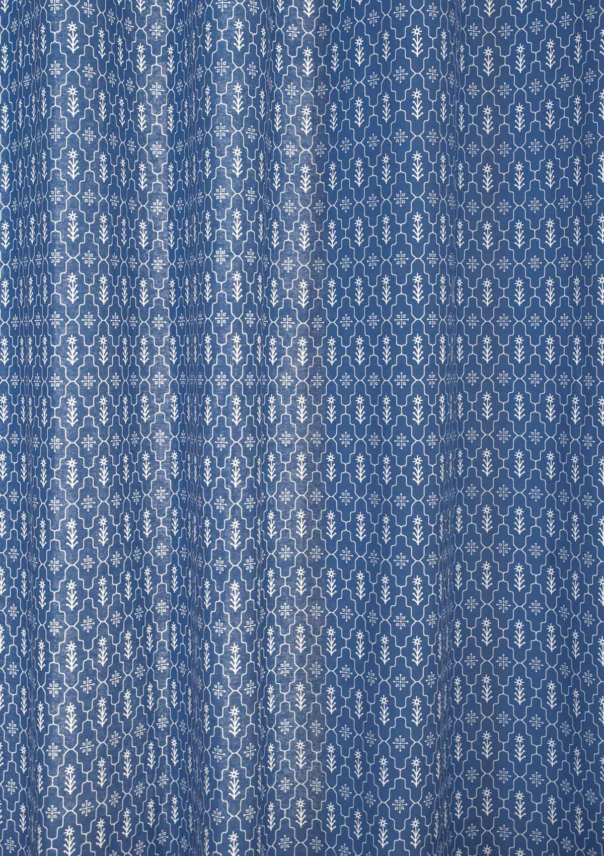 Meadows 100% cotton geometric curtain for bed room - Room darkening - Indigo - Pack of 1