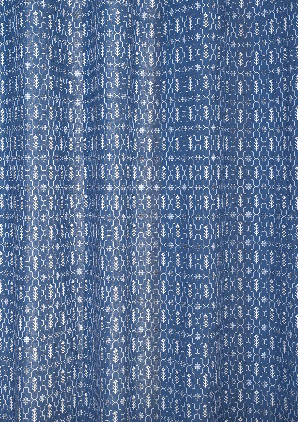 Meadows geometric printed 100% cotton curtain for bed room - Room darkening - Indigo - Single Panel