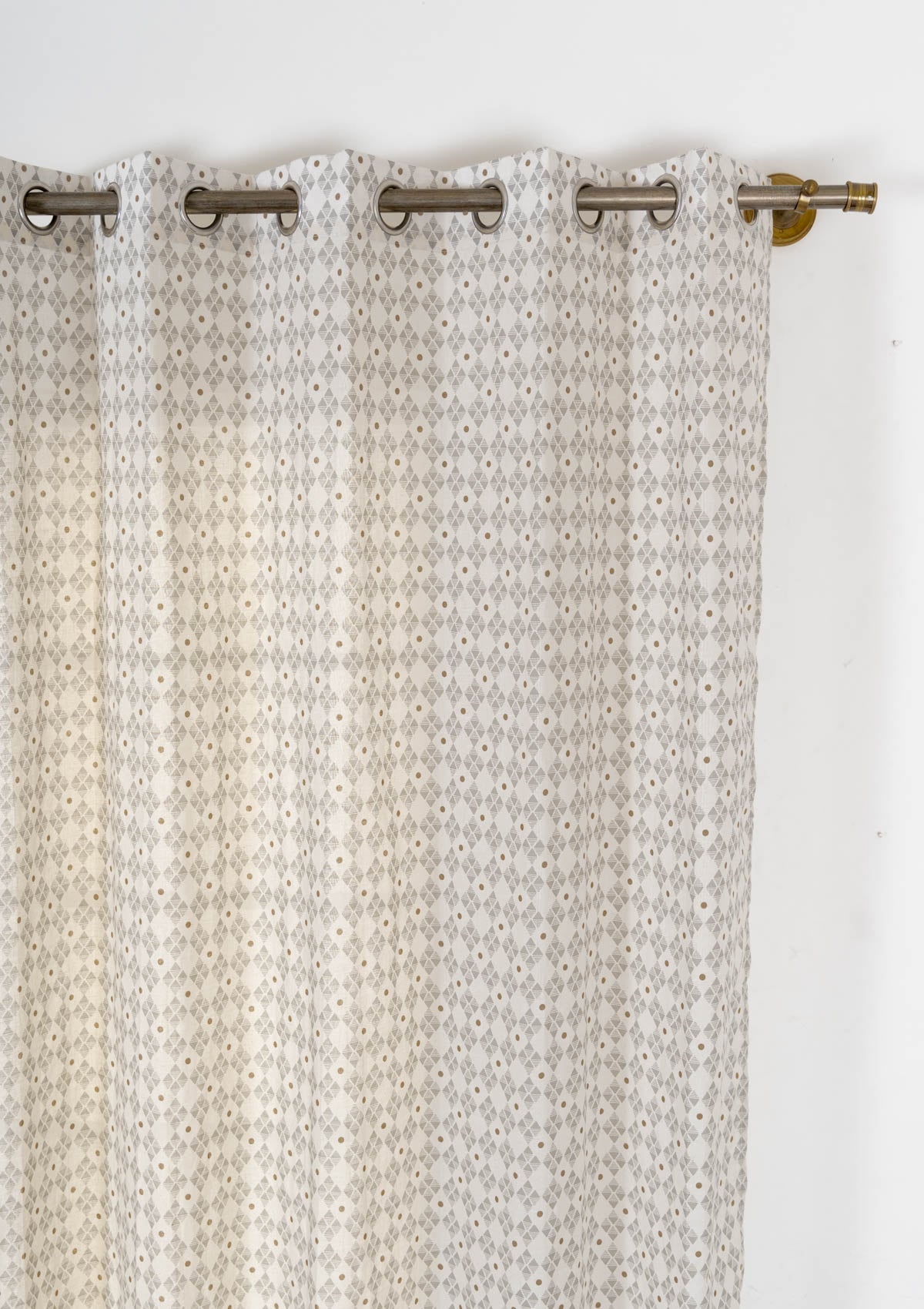 Mirage geometric printed 100% cotton sheer curtain for living room - Light filtering - Grey - Single Panel