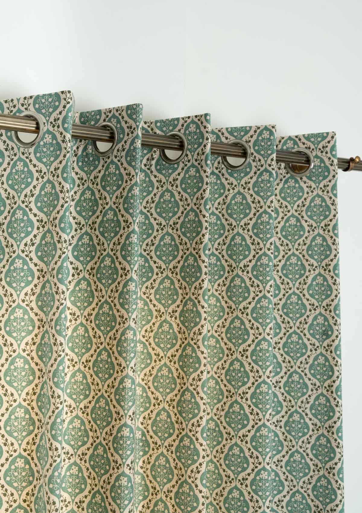Mulbagal Geometric printed 100% Cotton Curtain for Living Room and Bedroom - Room Darkening - Sage Green- Single Panel