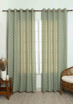 Mulbagal Geometric printed 100% Cotton Curtain for Living Room and Bedroom - Room Darkening - Sage Green- Single Panel