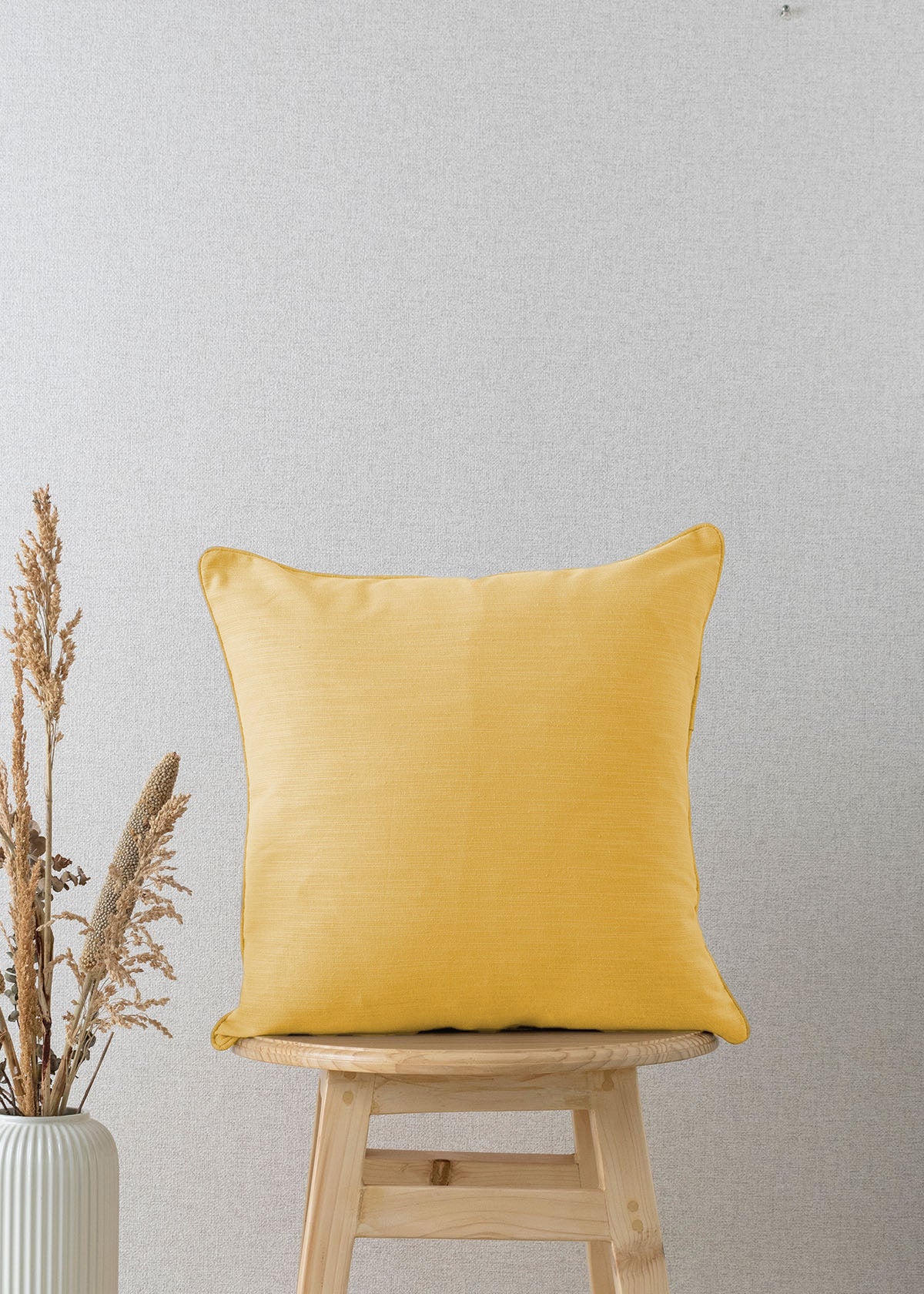 Solid 100% cotton plain cushion cover for sofa - Yellow