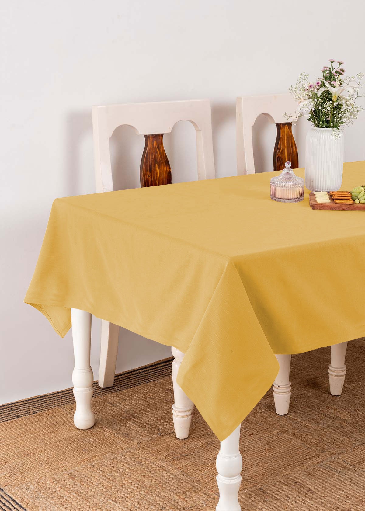 Solid 100% cotton customisable table cloth for dining - Mustard