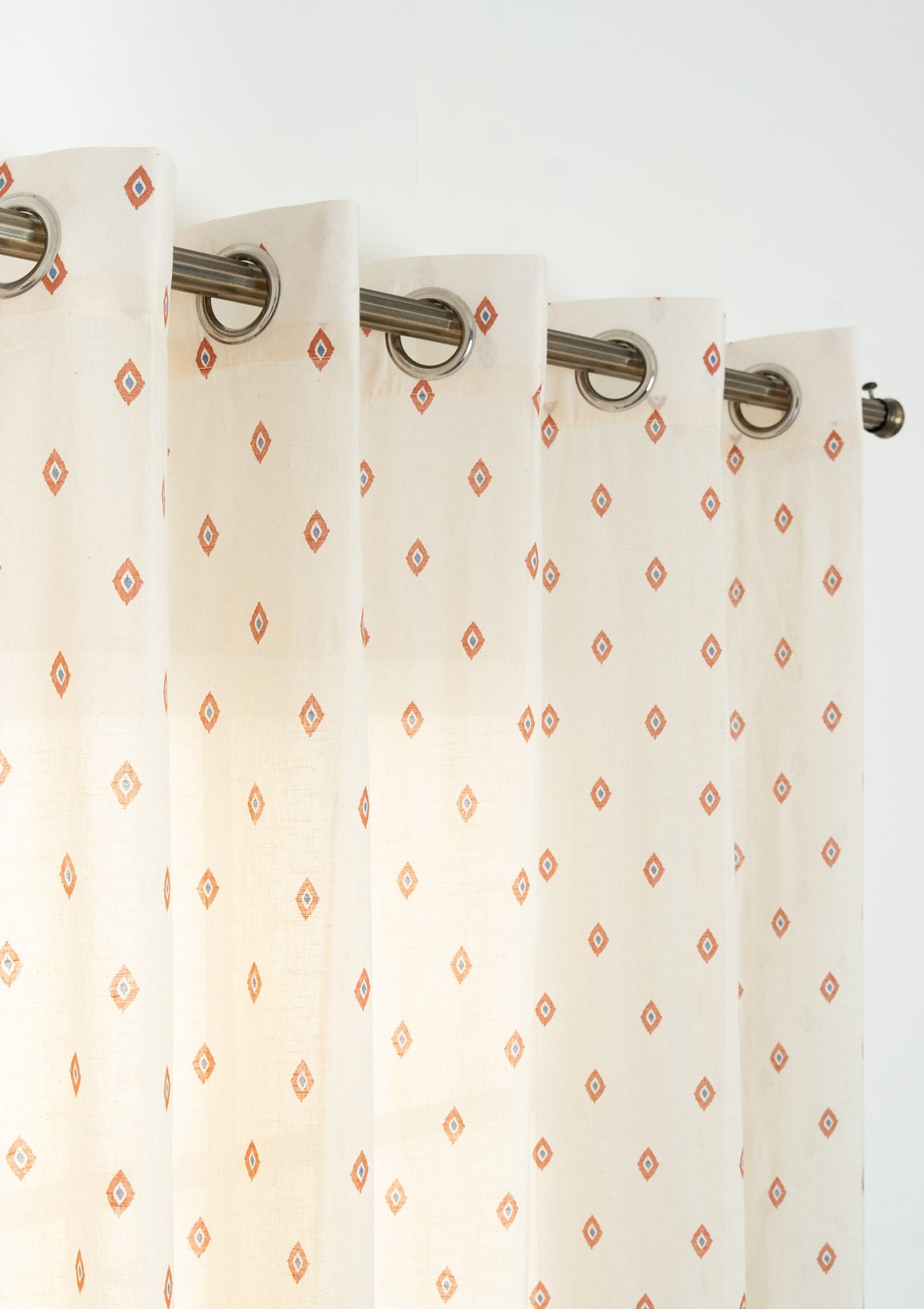 Noor floral printed 100% Cotton Sheer curtain for Living room - Light filtering - Brick Red - Single panel