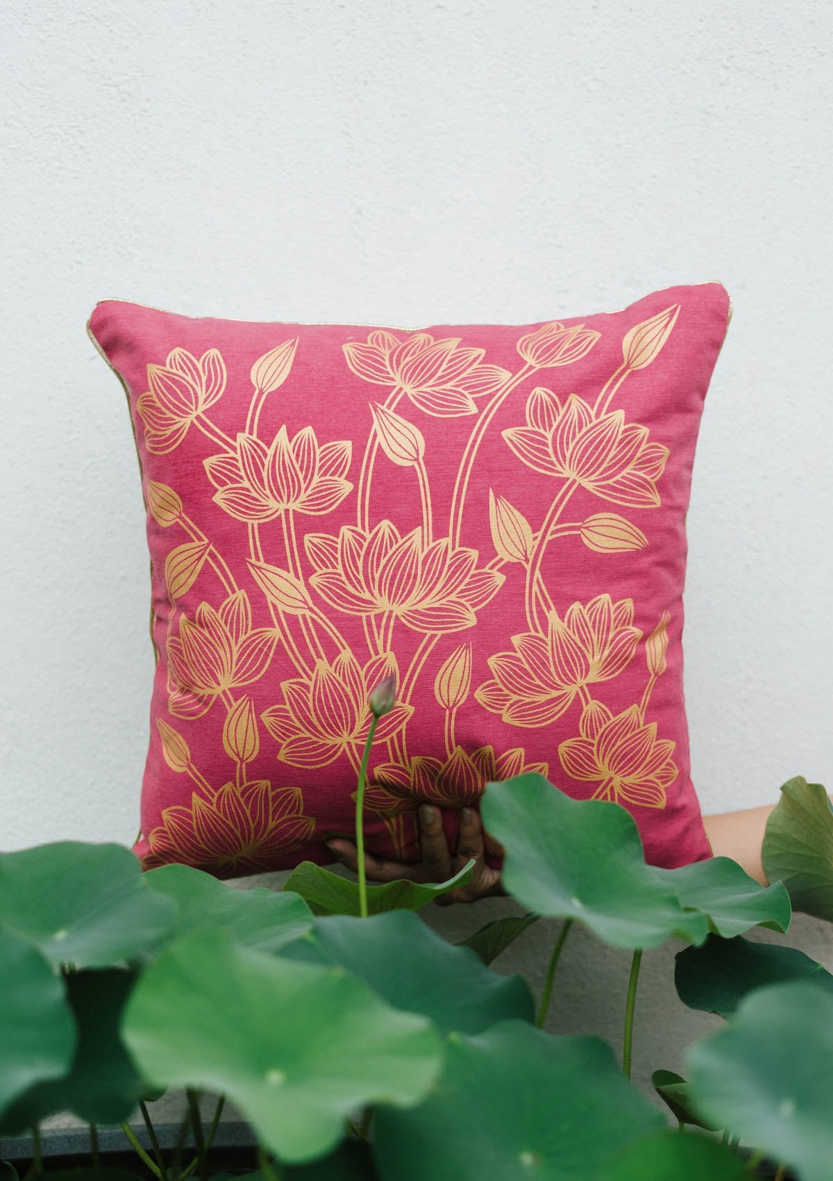 Padma Floral Ethnic 100% Cotton Cushion Cover for Sofa - Rose Pink