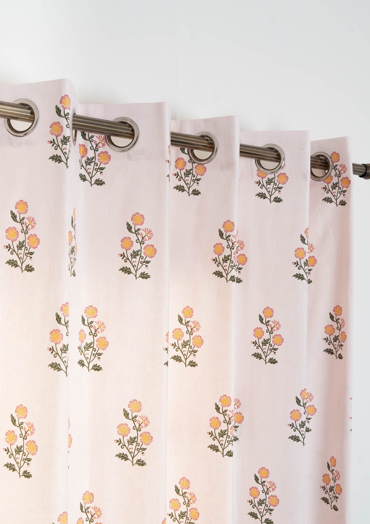 Parijatha Floral printed 100% Cotton Curtain for Living Room and Bedroom - Room Darkening - Rust and Mustard - Single Panel