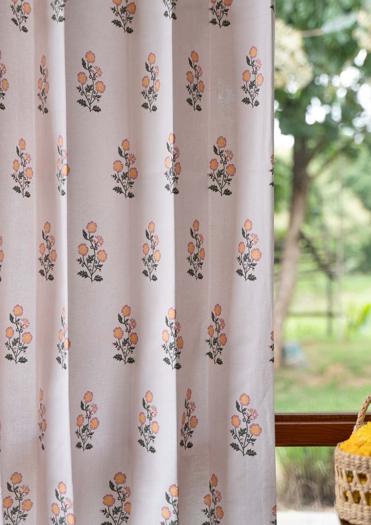 Parijatha Floral printed 100% Cotton Curtain for Living Room and Bedroom - Room Darkening - Rust and Mustard