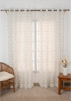 Posy minimal Floral Print 100% cotton sheer curtain for living room - Light filtering - Yellow - Single Piece
