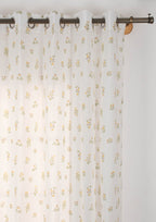 Posy minimal Floral Print 100% cotton sheer curtain for living room - Light filtering - Yellow - Single Piece