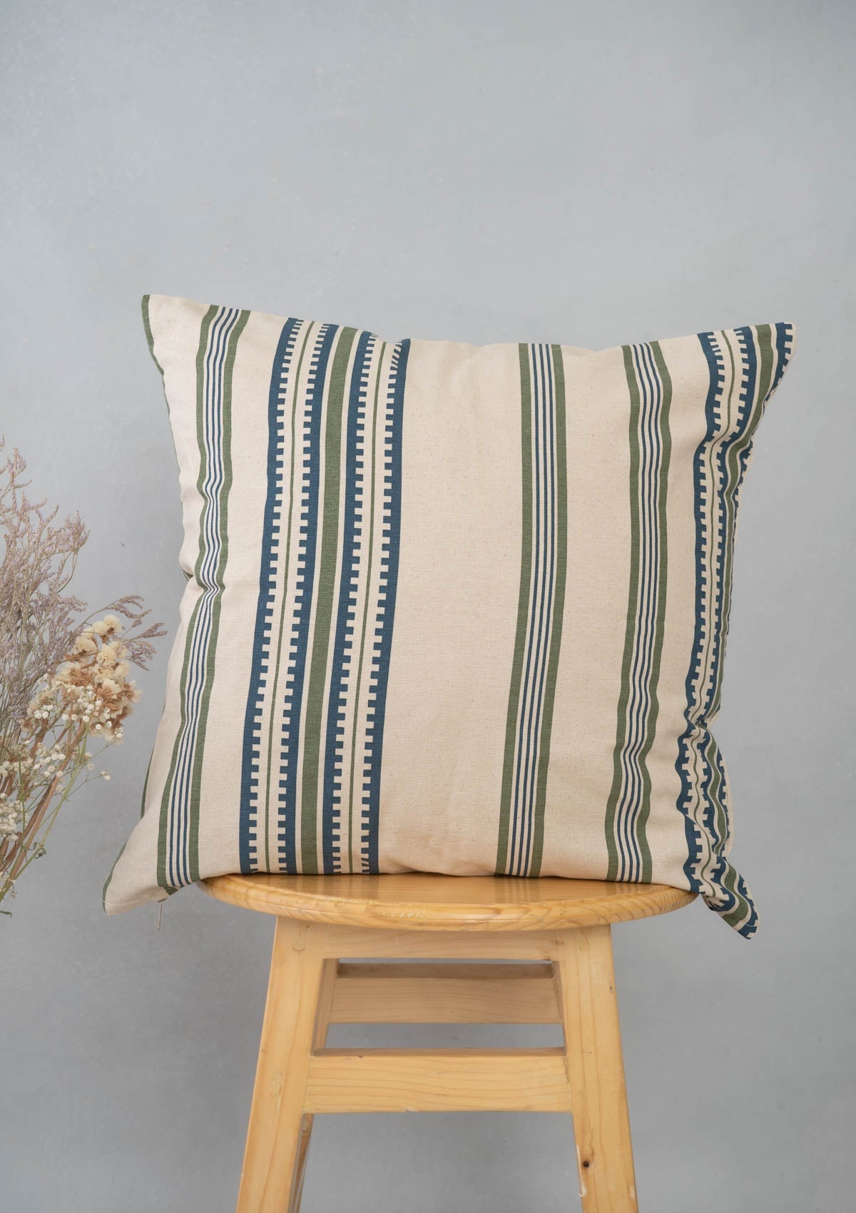 Roman stripes 100% cotton customisable geometric cushion cover for sofa - Pepper green & Night blue