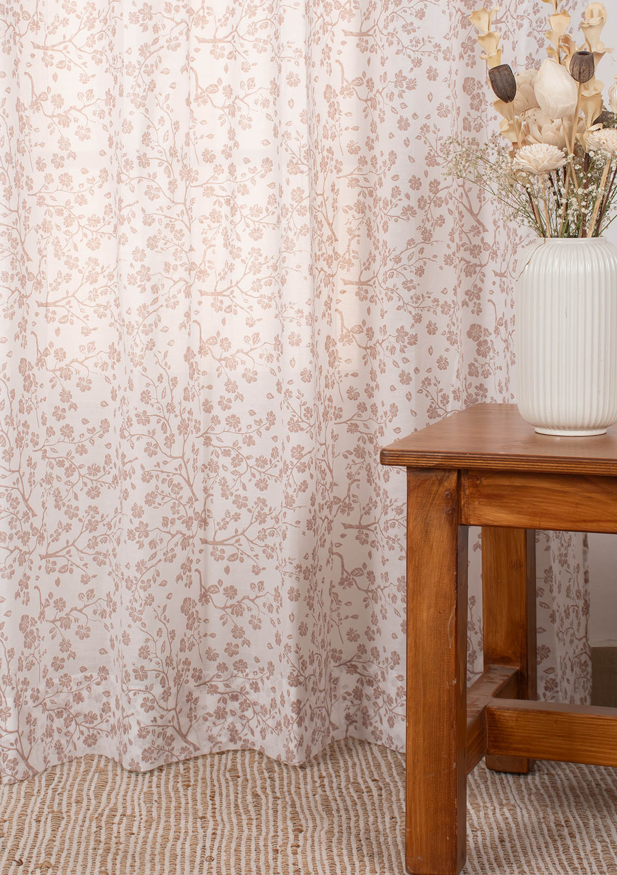 Sakura 100% Sheer Flower pattern curtain for Living room & bedroom - Light filtering - Rust - Single Piece