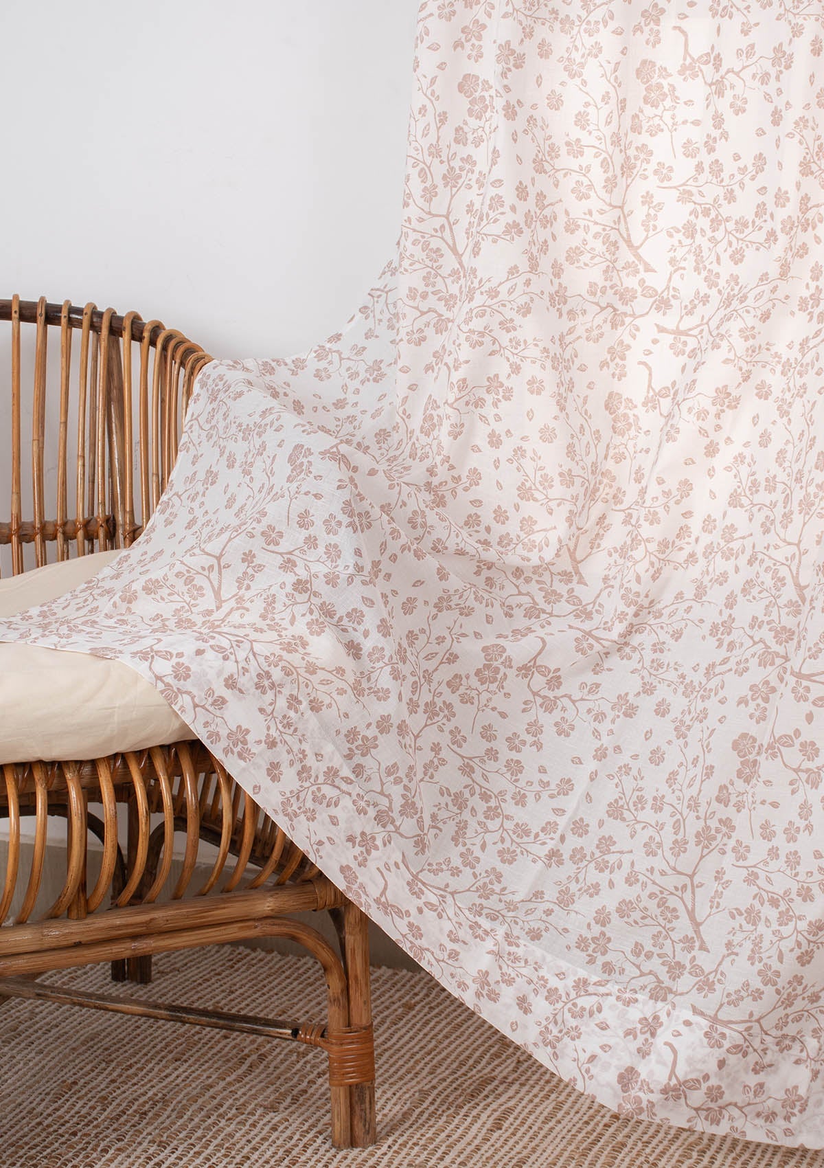 Sakura 100% Sheer Flower pattern curtain for Living room & bedroom - Light filtering - Rust - Single Piece