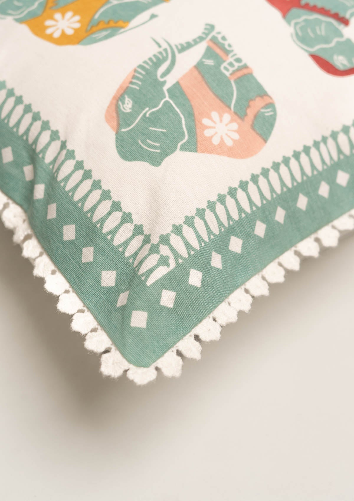 Salaga flora and fauna with flower lace 100% Cotton Cushion Cover for Sofa - Multicolor