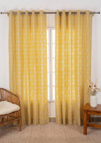 Sienna 100% cotton Contemporary Geometric curtain for Living Room and Bedroom- Room darkening - Yellow - Single Piece