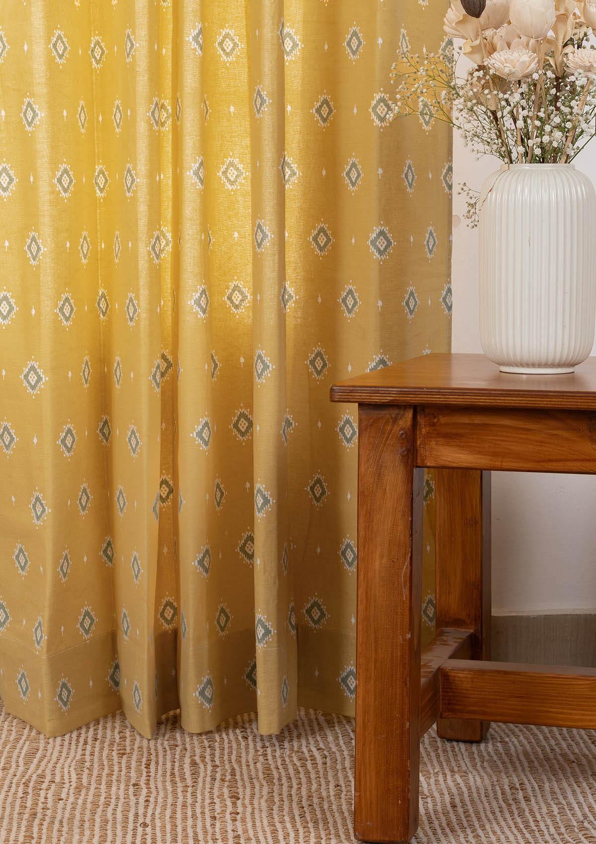 Sienna 100% cotton Contemporary Geometric curtain for Living Room and Bedroom- Room darkening - Yellow - Single Piece