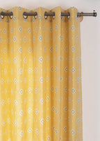 Sienna 100% cotton Contemporary Geometric curtain for Living Room and Bedroom- Room darkening - Yellow - Single Piece