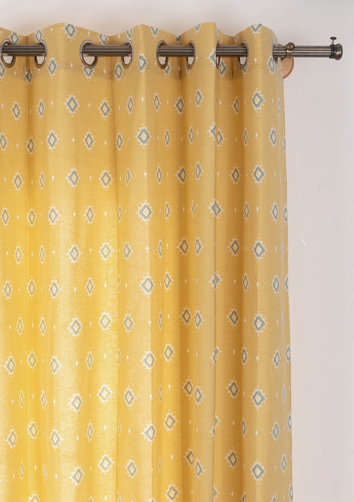 Sienna 100% cotton Contemporary Geometric curtain for Living Room and Bedroom- Room darkening - Yellow - Single Piece