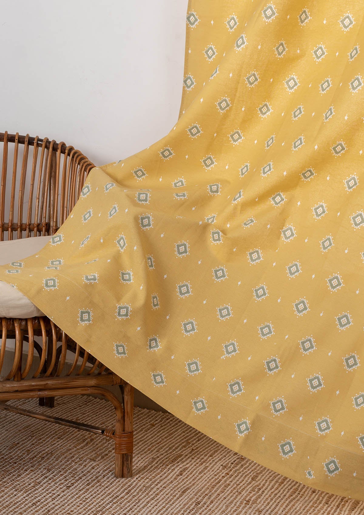 Sienna 100% cotton Contemporary Geometric curtain for Living Room and Bedroom- Room darkening - Yellow - Single Piece