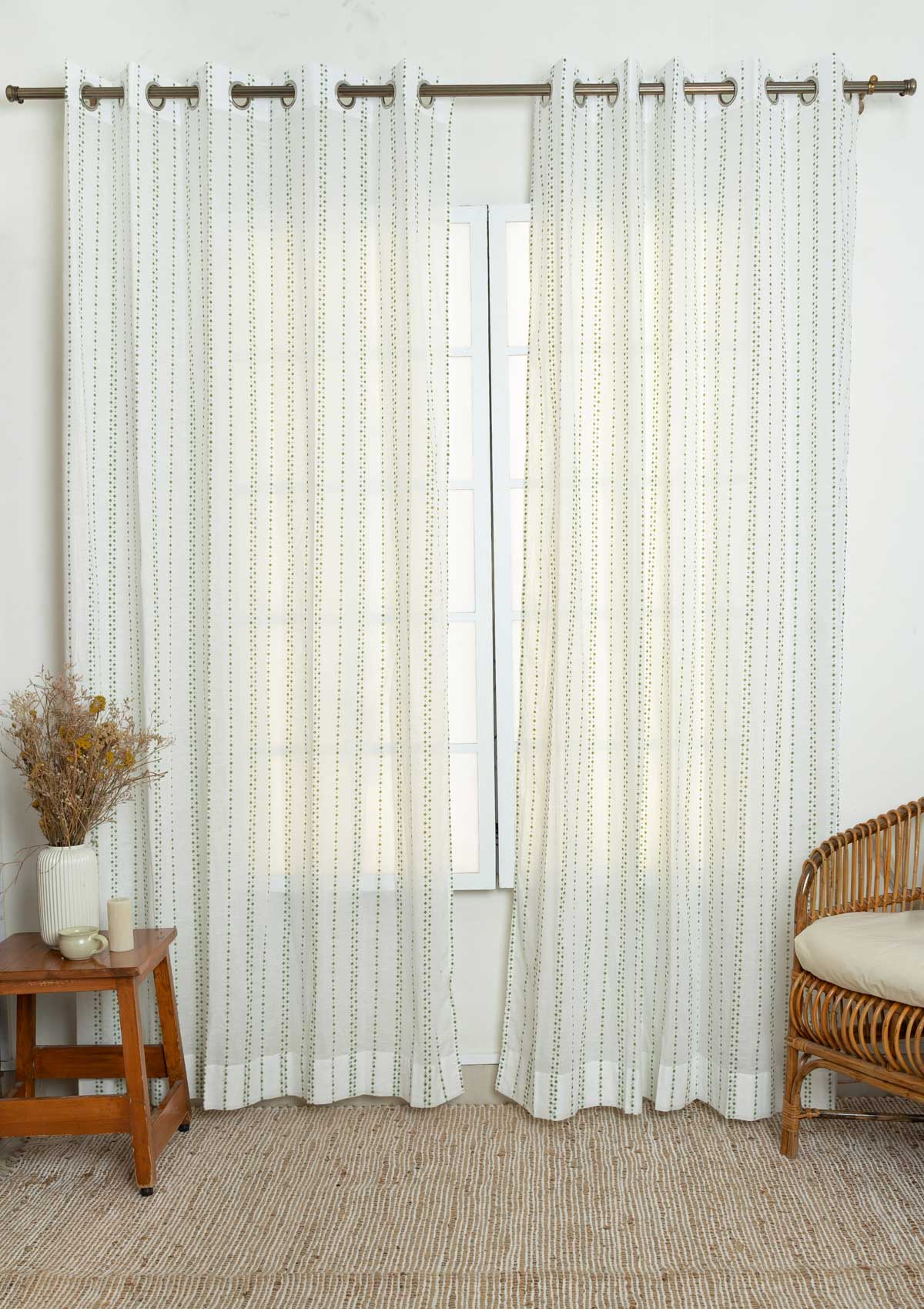 Sitara geometric printed 100% cotton sheer curtain for living room - Light filtering - Indigo - Single Panel