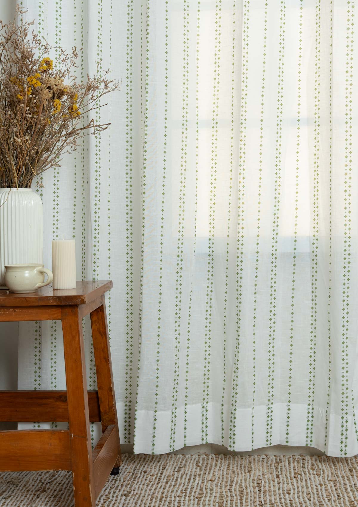 Sitara geometric printed 100% cotton sheer curtain for living room - Light filtering - Indigo - Single Panel
