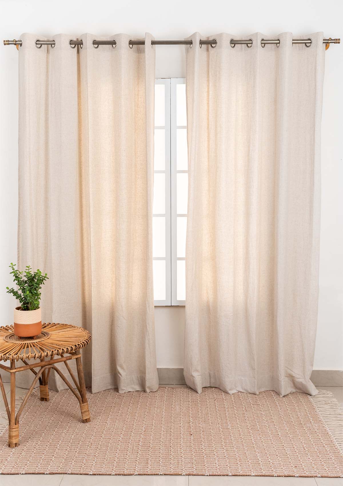 Solid linen beige 100% cotton plain curtain for bedroom - Room darkening - Single Panel