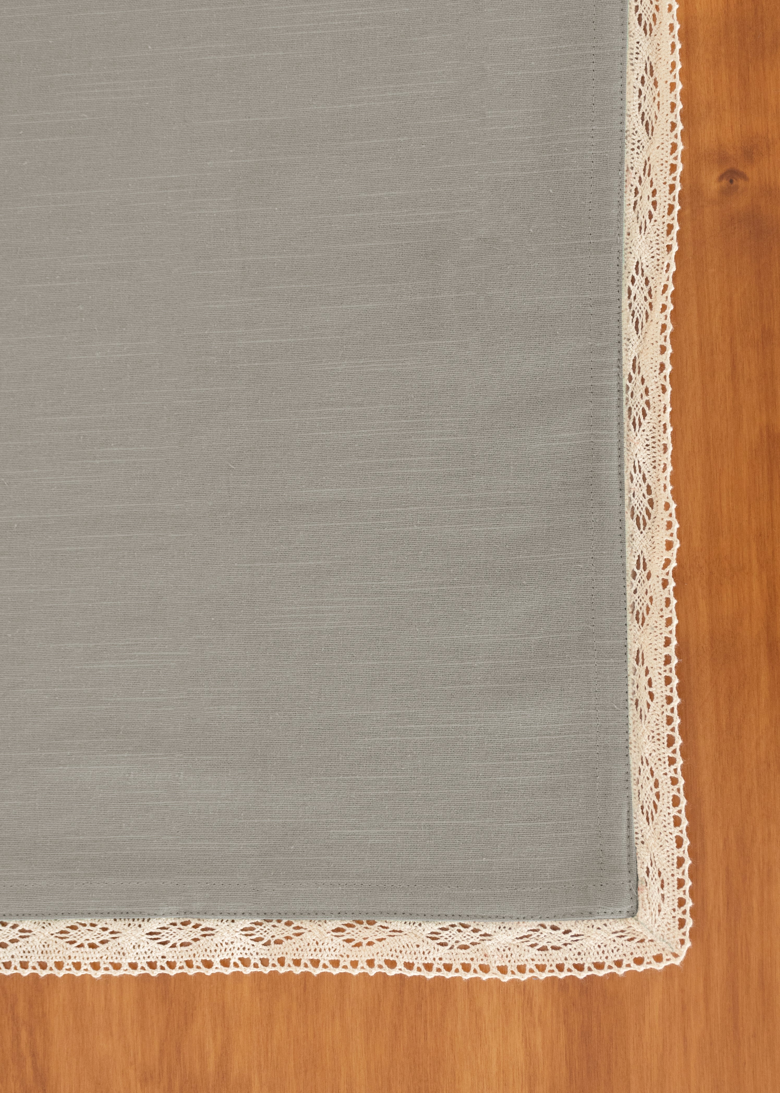 Solid Walnut Grey 100% cotton plain table cloth for 4 seater or 6 seater dining with lace border