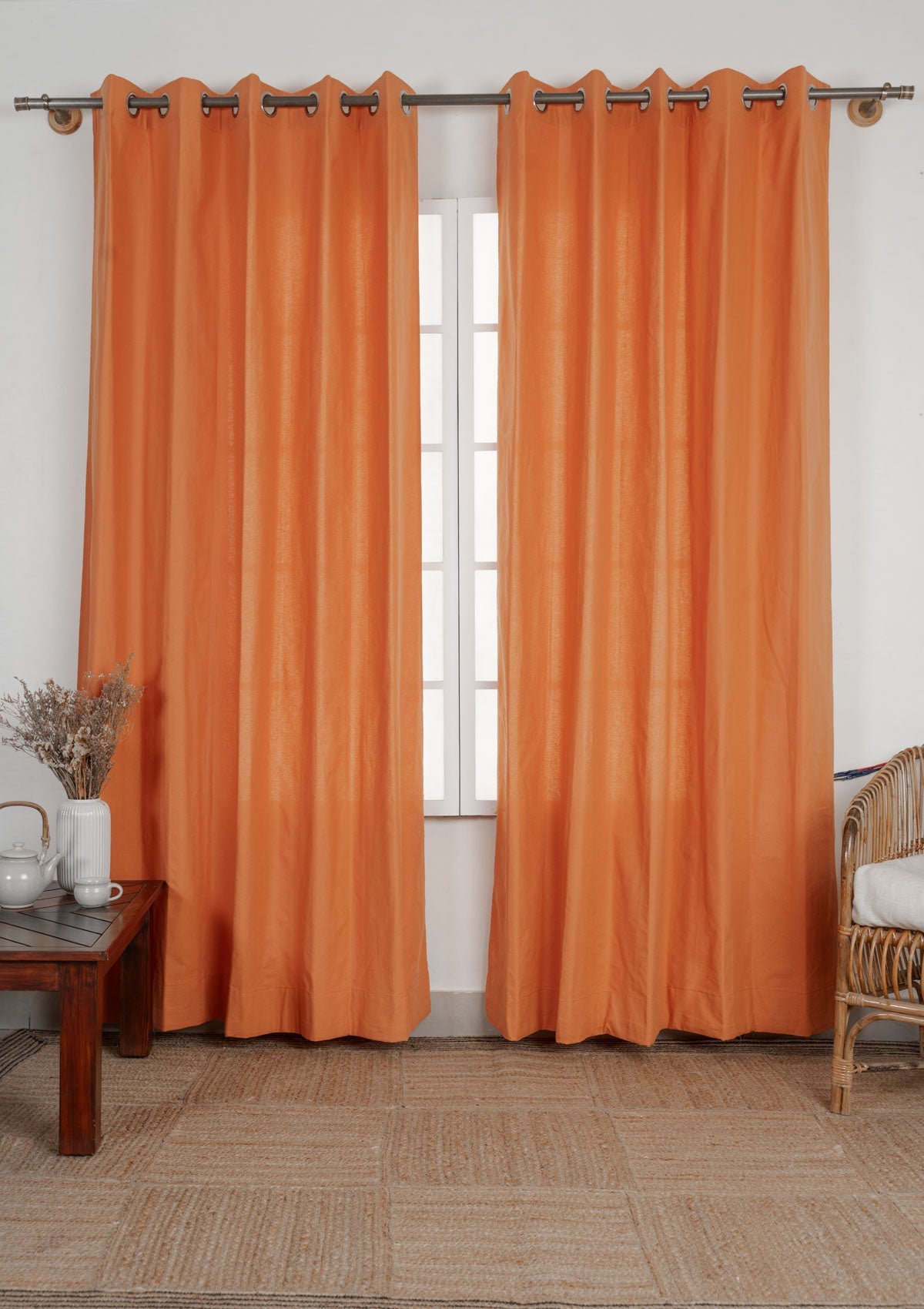 Solid orange 100% cotton plain curtain for bedroom - Room darkening - Pack of 1