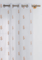 Spring Floral Embroidered 100% cotton sheer curtain for living room - Light filtering - Orange - Single Panel