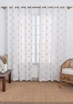 Spring Floral Embroidered 100% cotton sheer curtain for living room - Light filtering - Orange - Single Panel