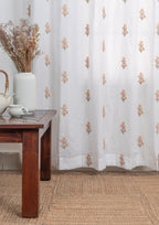 Spring Floral Embroidered 100% cotton sheer curtain for living room - Light filtering - Orange - Single Panel