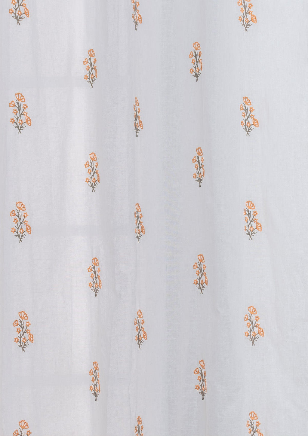 Spring Floral Embroidered 100% cotton sheer curtain for living room - Light filtering - Orange - Single Panel