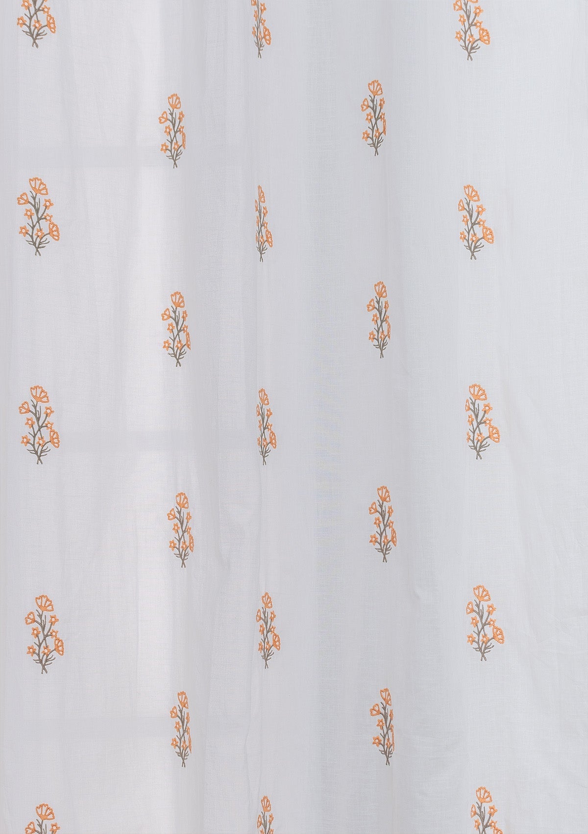 Spring Floral Embroidered 100% cotton sheer curtain for living room - Light filtering - Orange - Single Panel