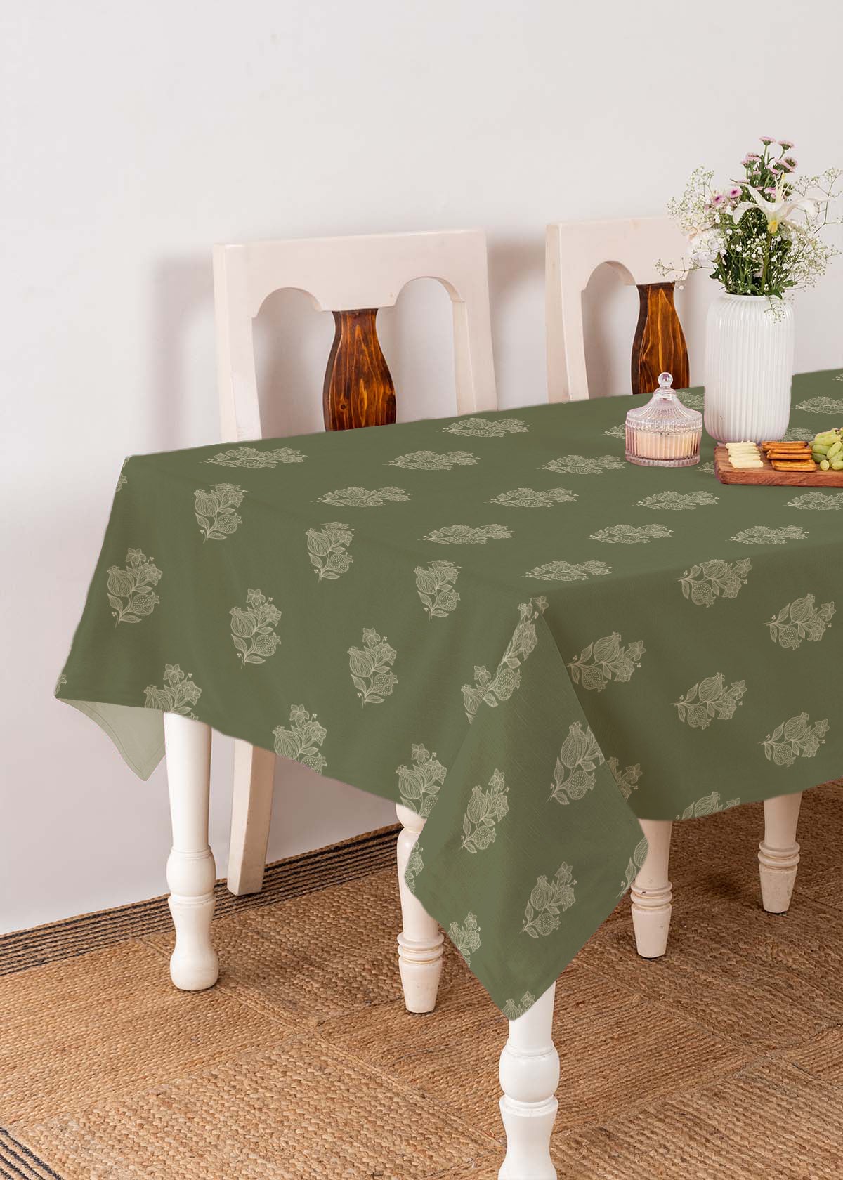 Malabar Printed 100% cotton ethnic table cloth for 4 seater or 6 seater dining - Green