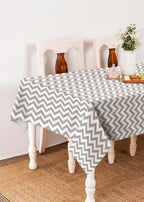 Ikat Chevron geometric prints 100% cotton table cloth for 4 seater, 6 seater, 8 seater for dining table - Grey, Nile Blue, Yellow
