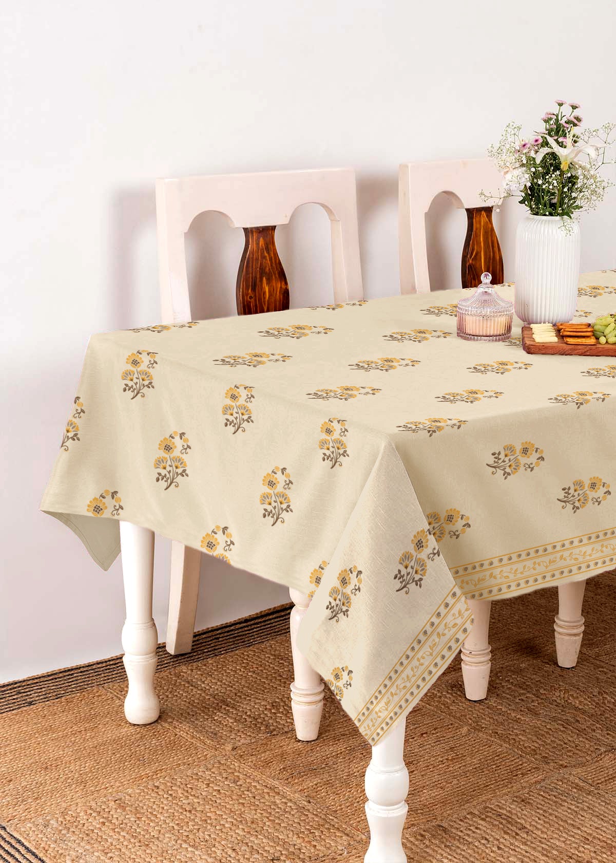 Indus Cotton ethnic prints 100% cotton table cloth for 4 seater, 6 seater, 8 seater dining table - Amber