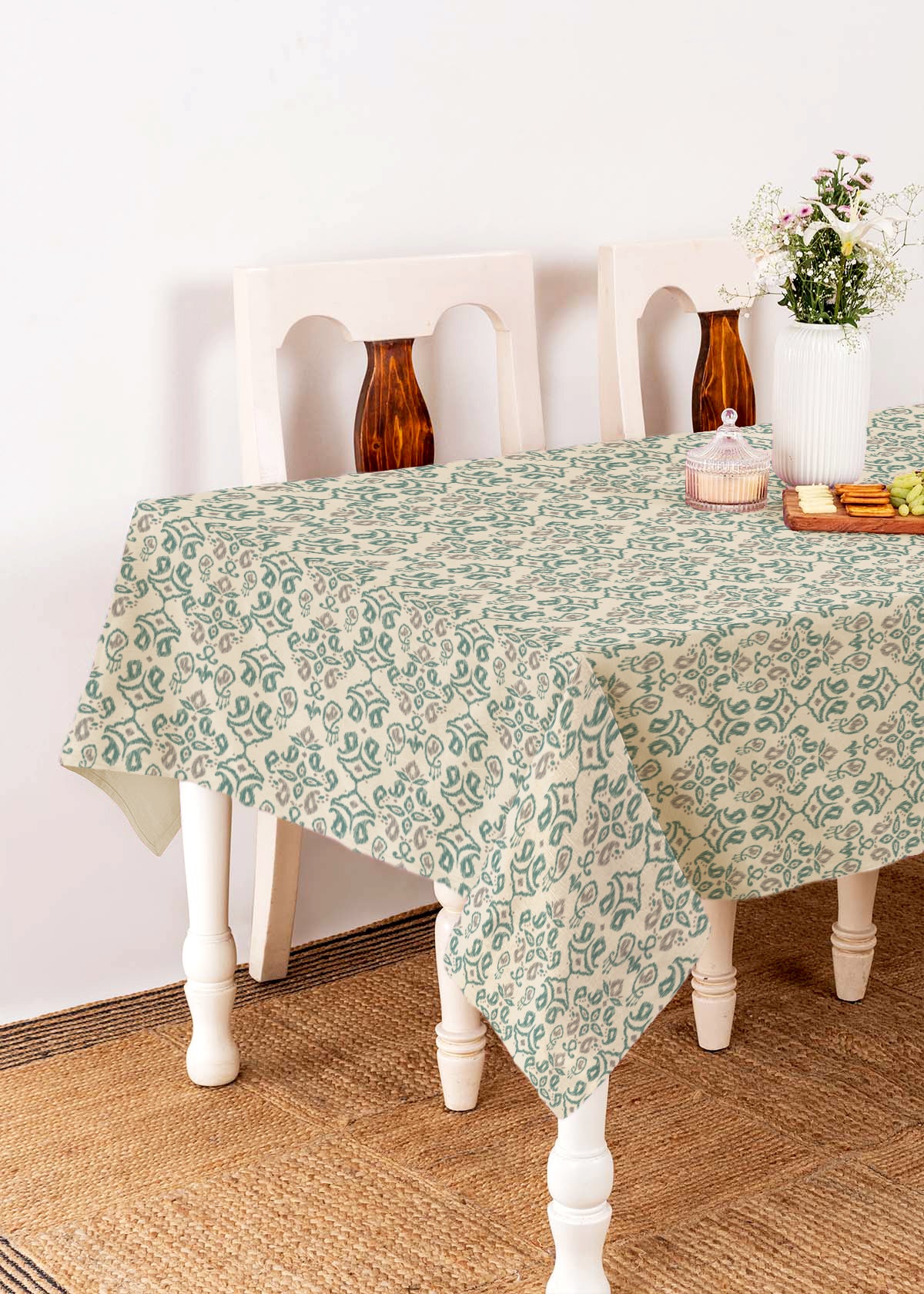 Spice Route 100% cotton geometric table cloth for 4 seater or 6 seater dining