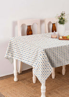 Diamond Yard geometric prints Cotton Table Cloth for 4 seater, 6 seater, 8 seater dining table - White - Blue
