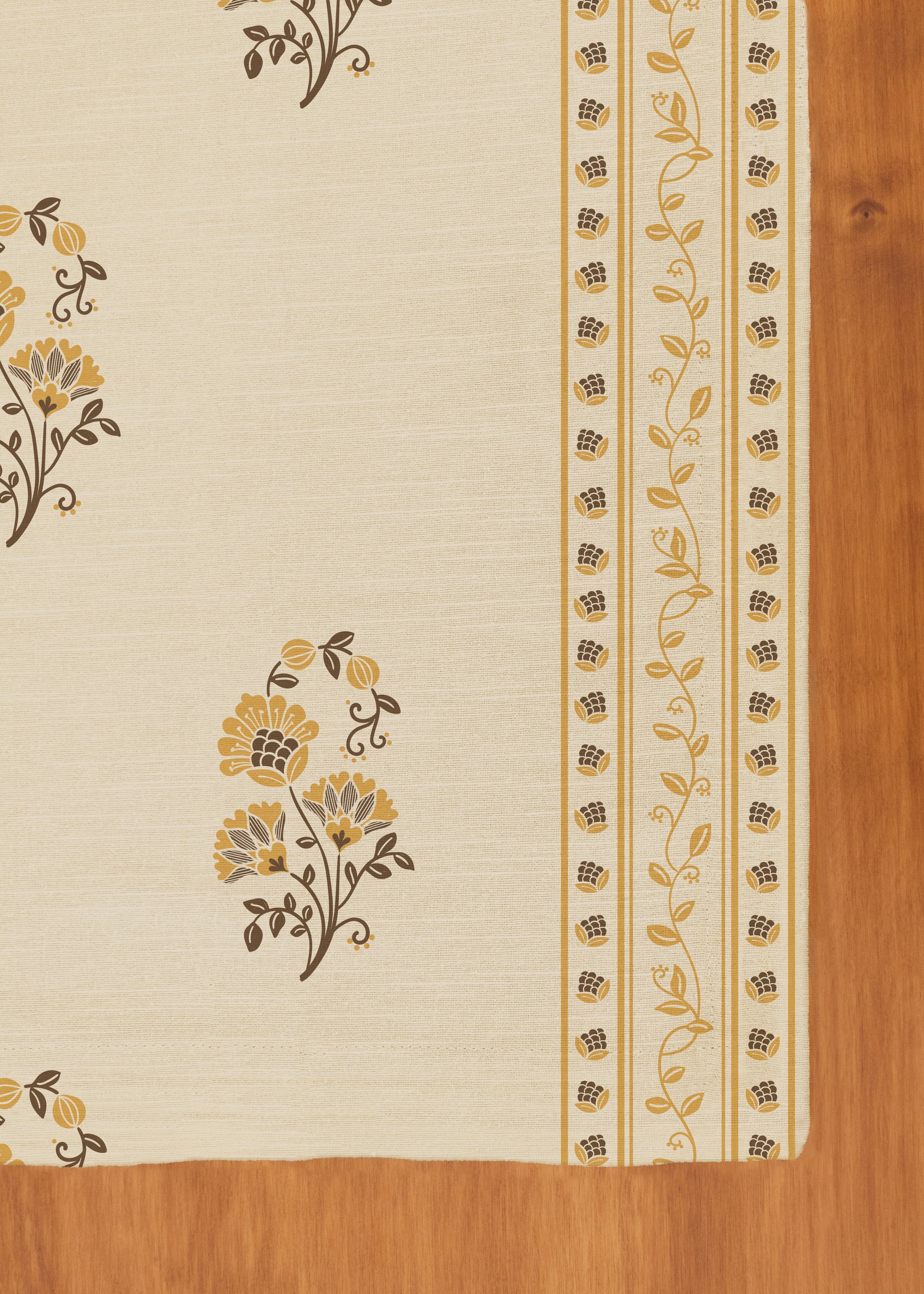 Indus Cotton ethnic prints 100% cotton table cloth for 4 seater, 6 seater, 8 seater dining table - Amber