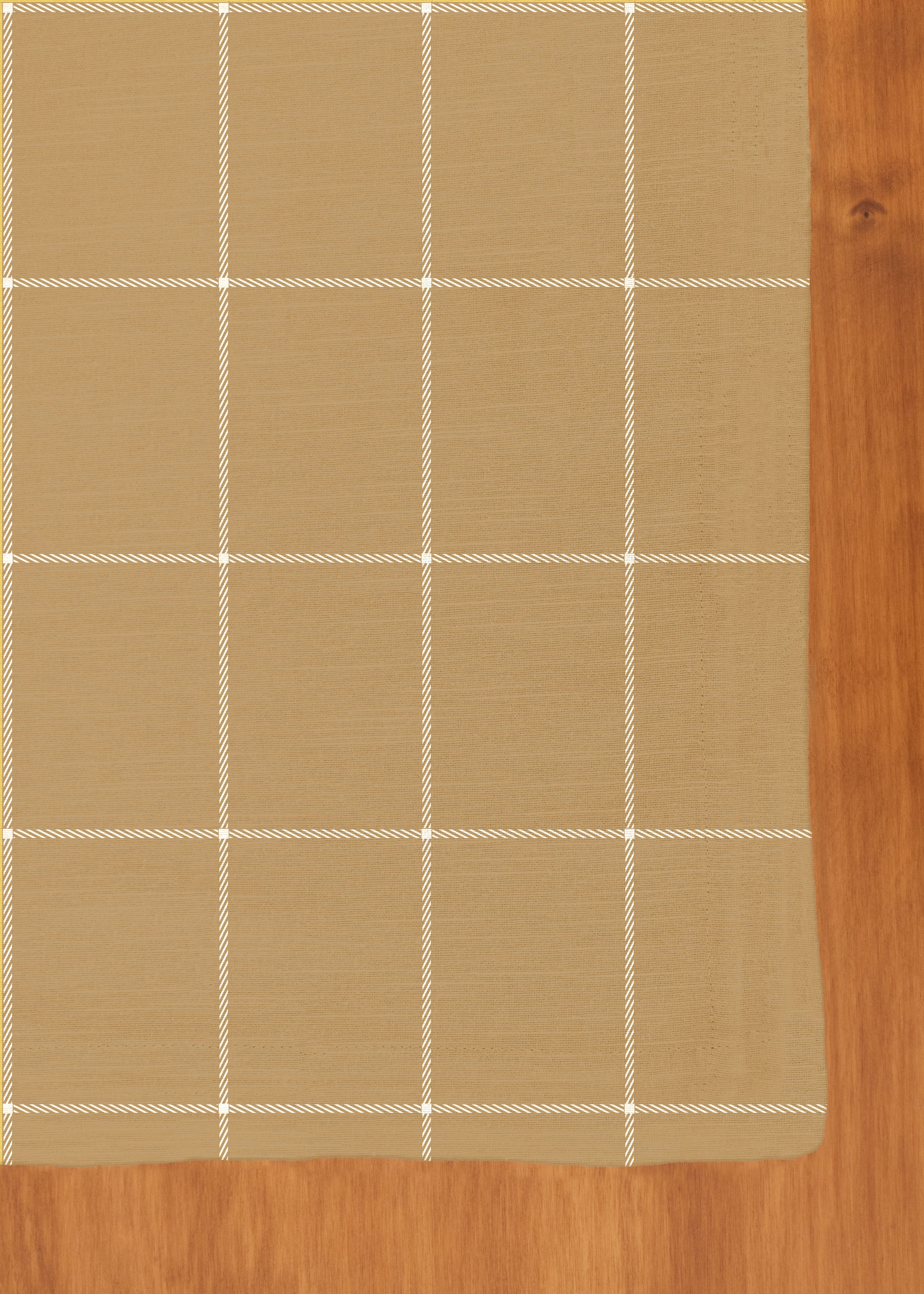 Cabin Checks 100% cotton neutral geometric table cloth for 4 seater or 6 seater dining - Brown