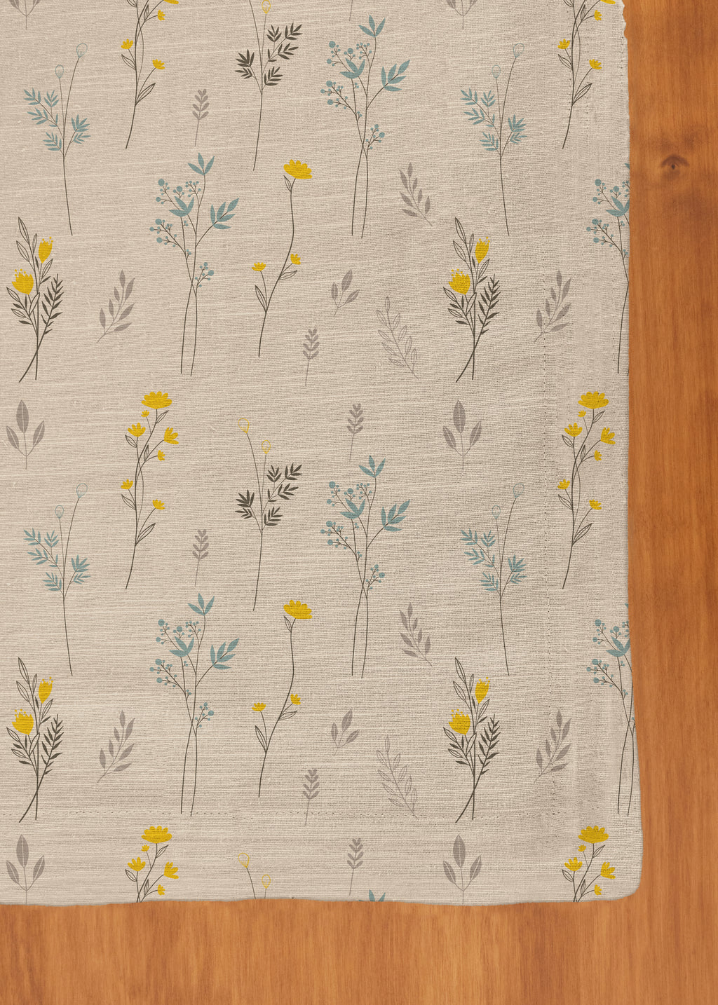 Blooming Meadows Neutral prints 100% cotton table cloth for 4 seater, 6 seater, 8 seater dining table - Beige