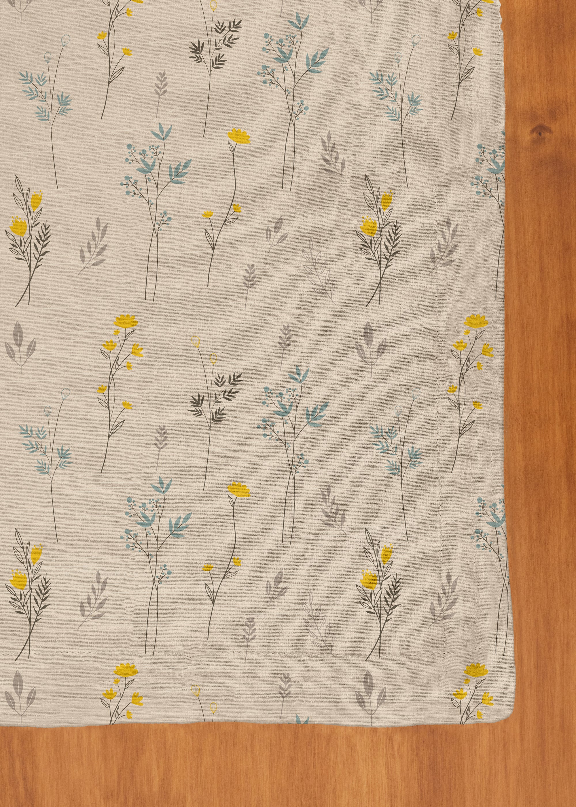 Blooming Meadows Neutral prints 100% cotton table cloth for 4 seater, 6 seater, 8 seater dining table - Beige