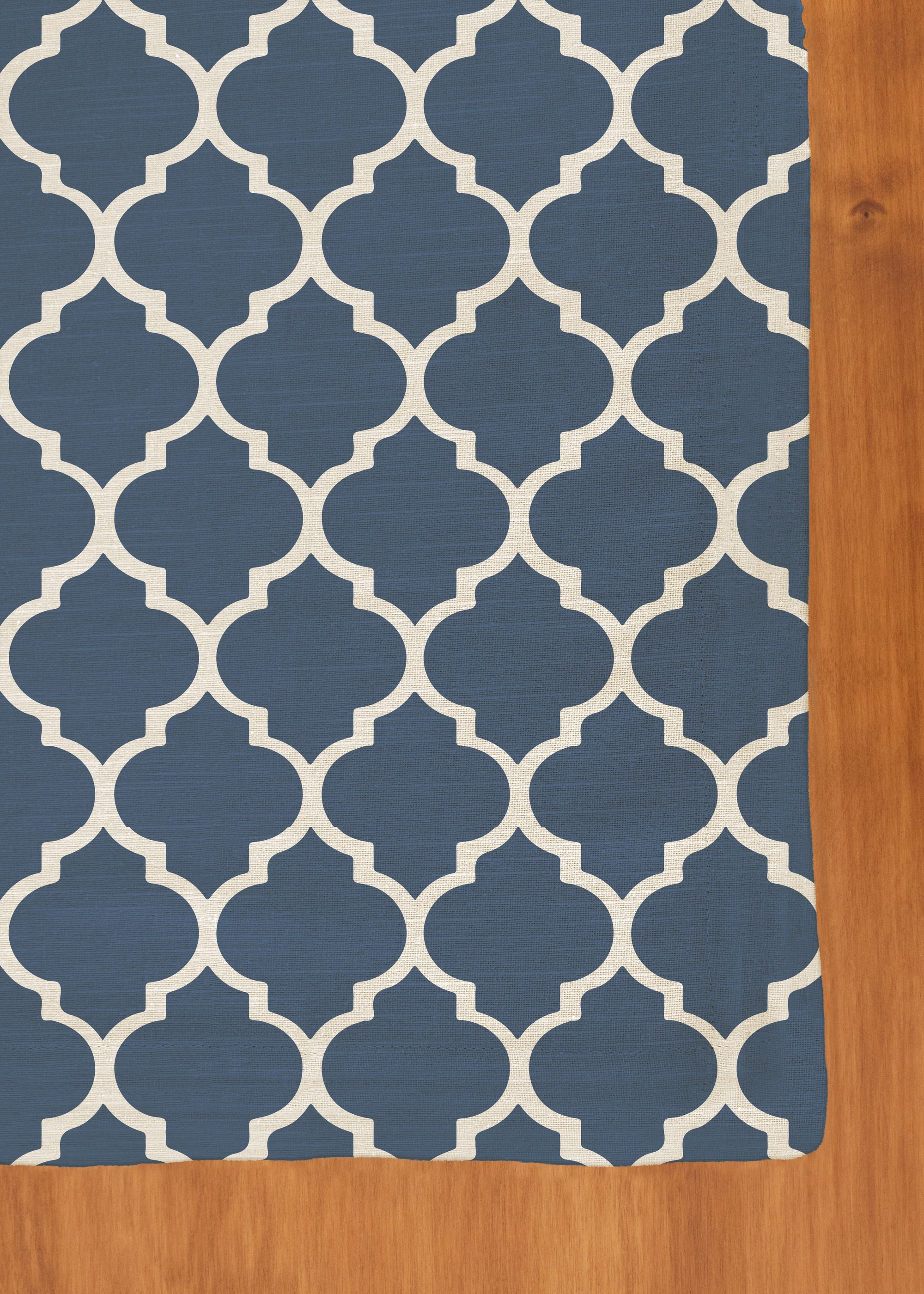 Reverse Trellis 100% cotton geometric table cloth for 4 seater or 6 seater dining - Royal Blue
