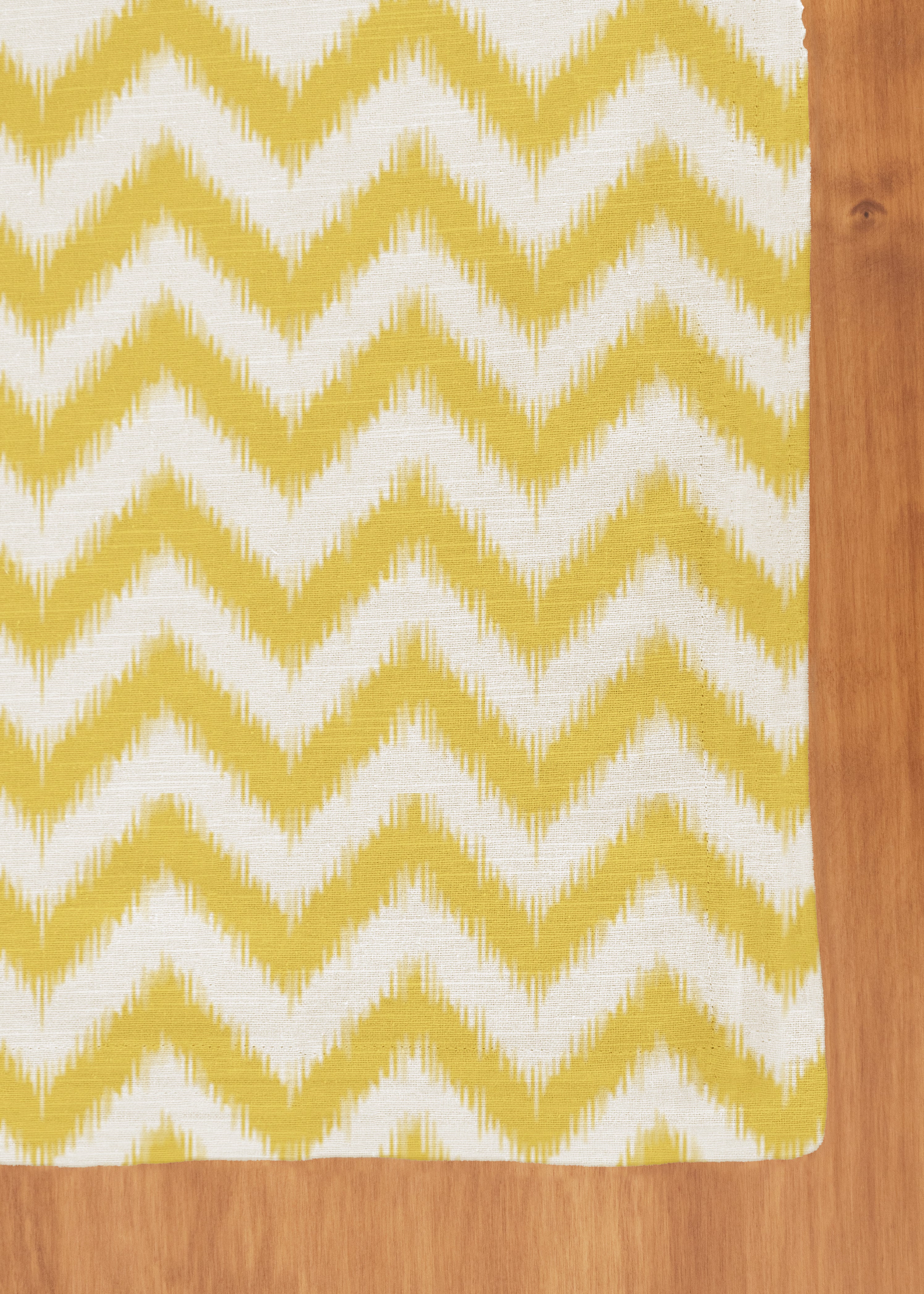 Ikat Chevron 100% cotton geometric table cloth for 4 seater or 6 seater dining - Yellow