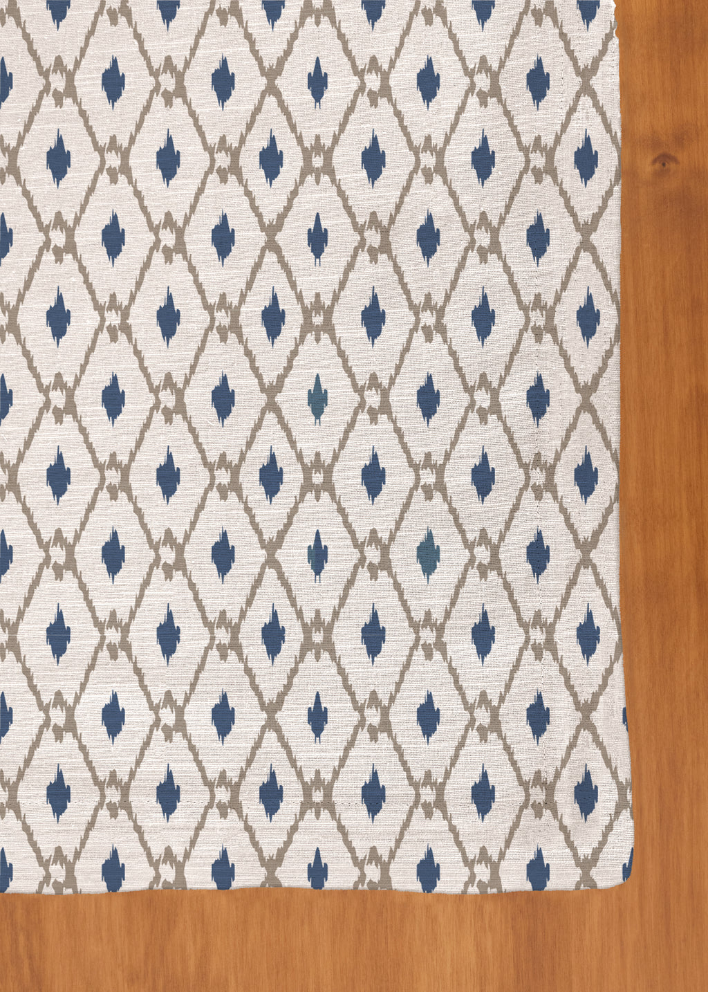 Diamond Yard geometric prints Cotton Table Cloth for 4 seater, 6 seater, 8 seater dining table - White - Blue